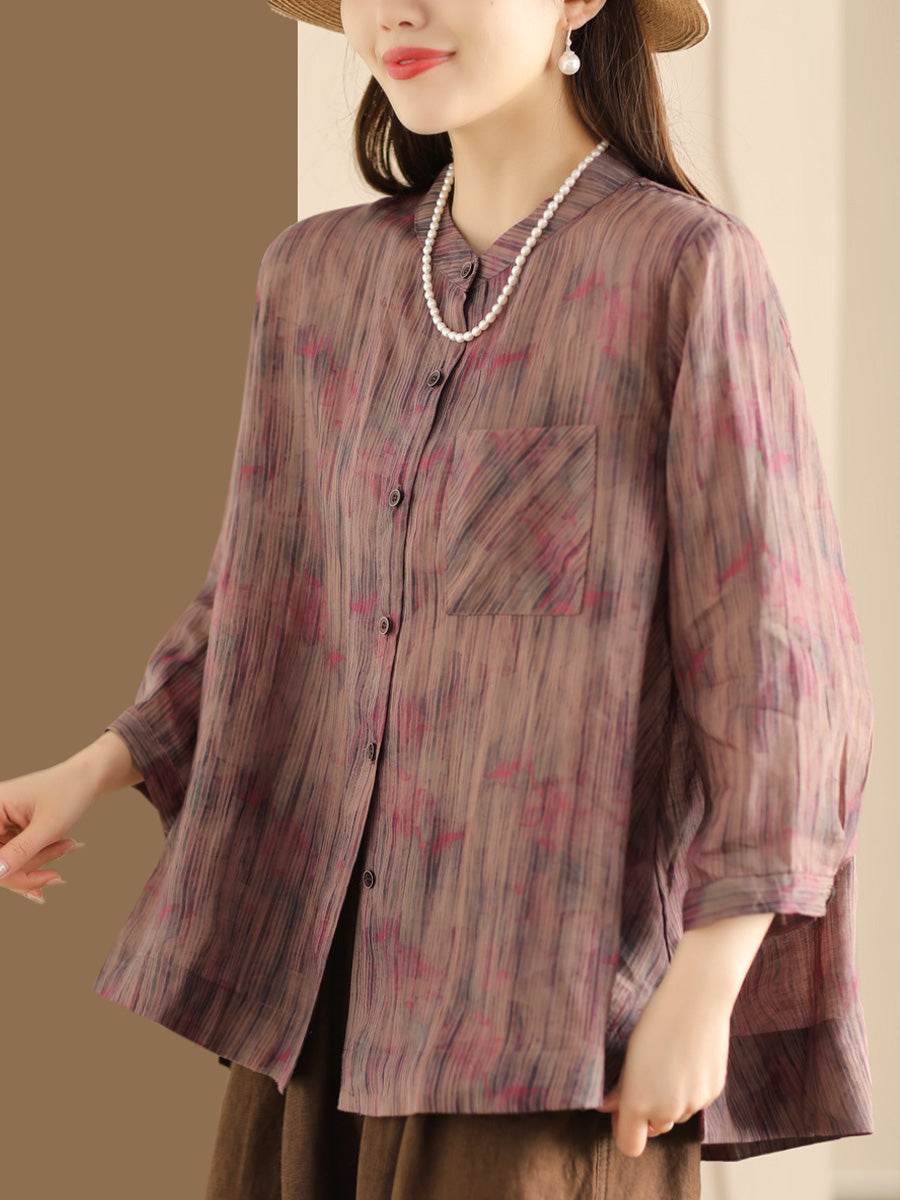 Women Spring Vintage Stripe Button-Up Blouse CO1007 Ada Fashion