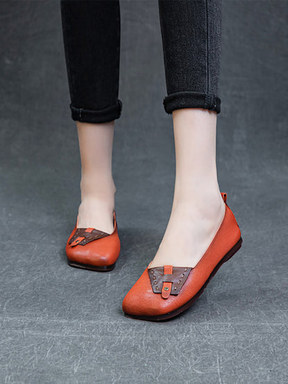 Women Summer Ethnic Colorblock Leahter Soft Flat Shoes KL1025 Ada Fashion