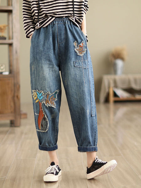 Women Summer Patch Spliced Denim Harem Pants CV1044 Ada Fashion