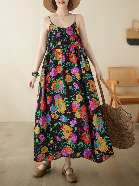 Women Artsy Summer Flower Loose Vest Dress PA1020 Ada Fashion