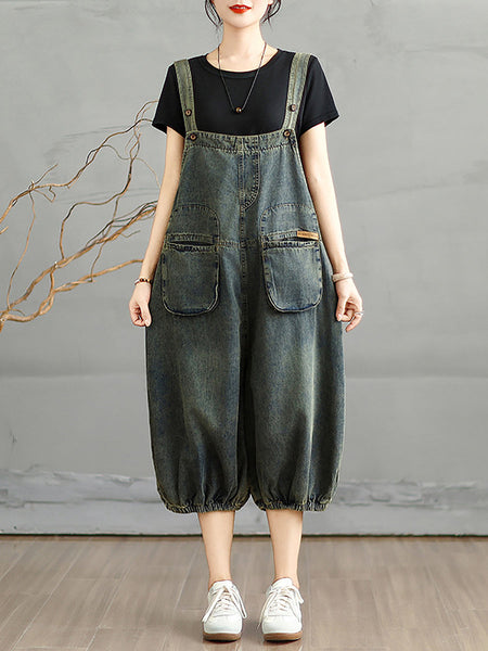 Jumpsuits Women Cropped Denim Pure Color Worn Summer FashionChic
