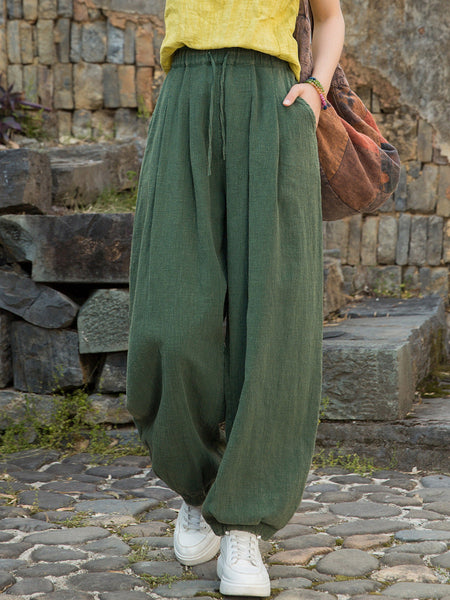 Women Pure Ramie Straight Worn Color Summer Pants FashionChic