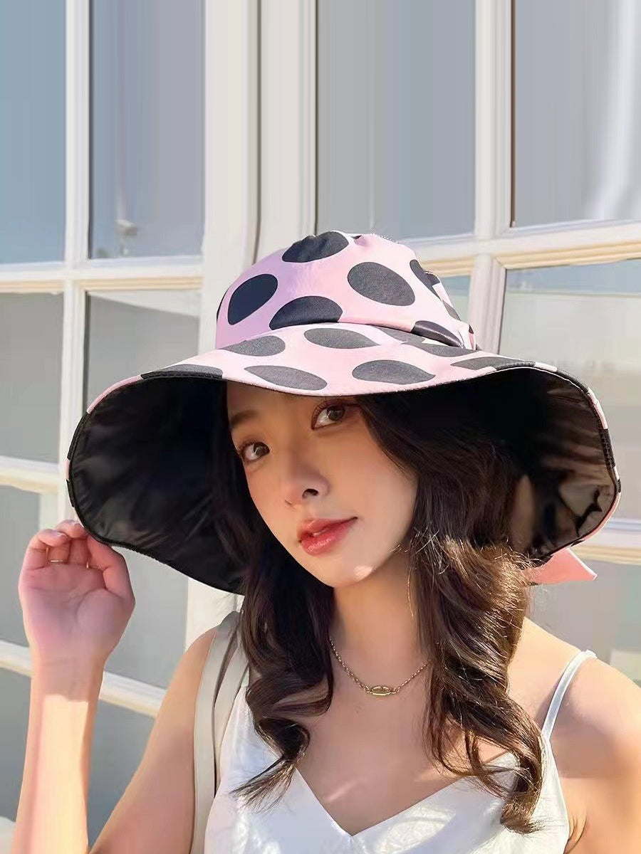 Women Summer Casual Dot Print Bowknot Sunproof Hat FG1016 Ada Fashion