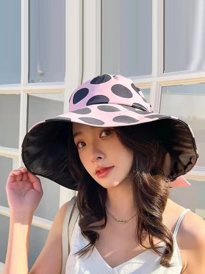 Women Summer Casual Dot Print Bowknot Sunproof Hat FG1016 Ada Fashion