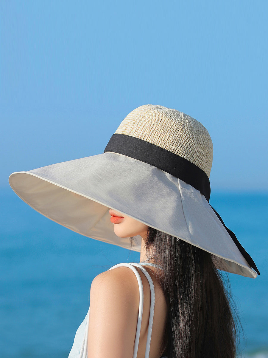 Women Summer Travel Large Brim Sunproof Spliced Hat QW1036 Ada Fashion