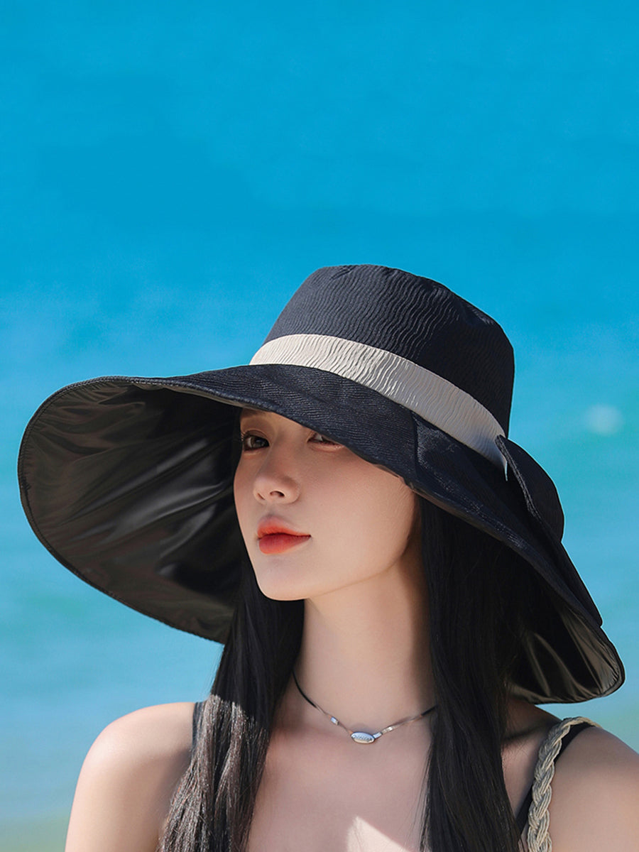 Women Summer Colorblock Sunproof Bowknot Hat QW1022 Ada Fashion