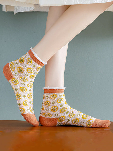 5 Pairs Women Flower Jacquard Lace Socks AS1010 Ada Fashion