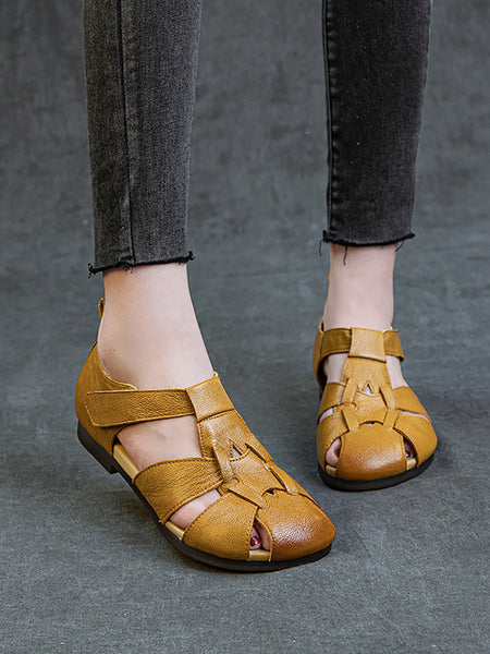 Leather Summer Soft Women Spliced Sandals FashionChic