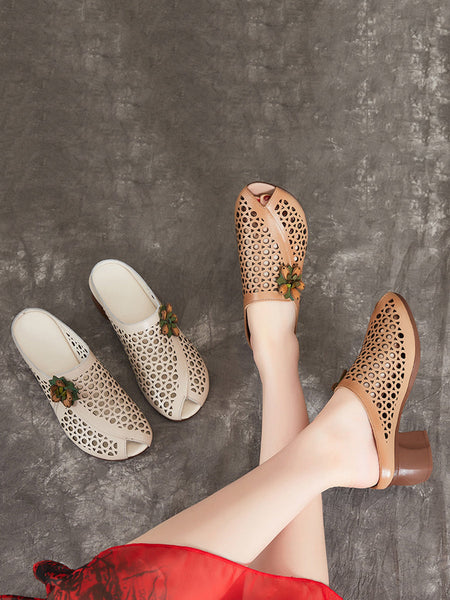 Women Summer Artsy Leather Cutout Flower Spliced Sandals OP1048 MXXZ