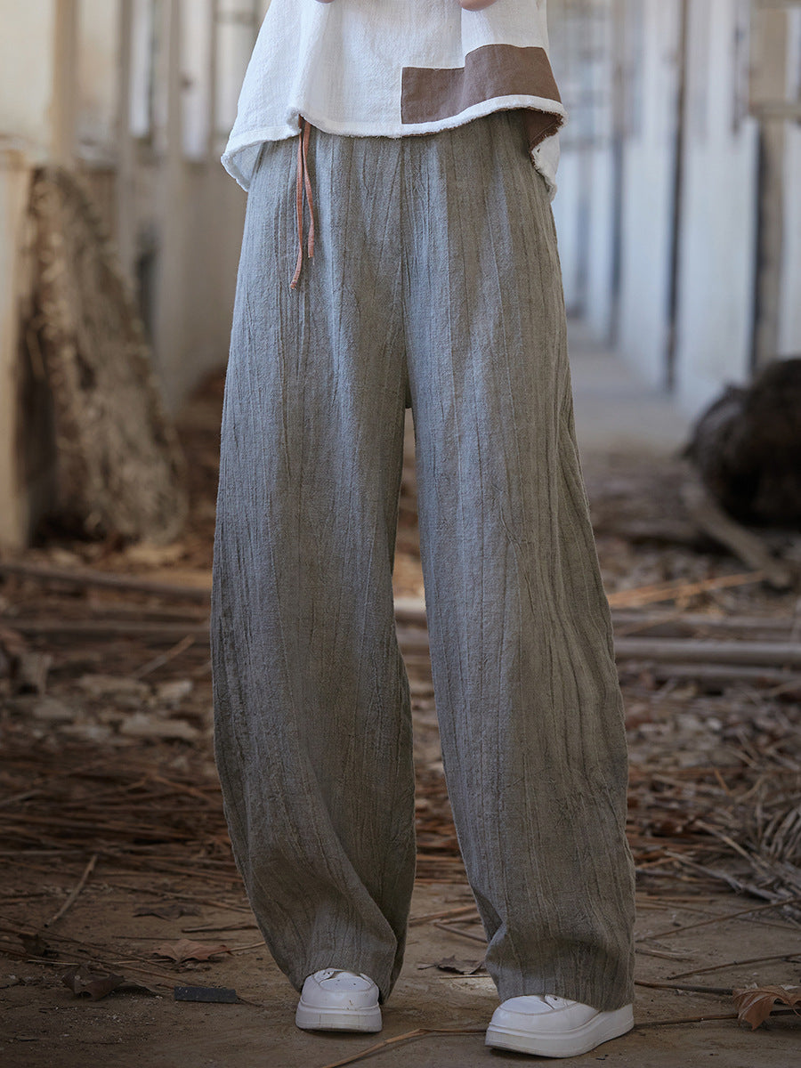 Women Summer Vintage Worn Straight Linen Pants IO1010 Ada Fashion