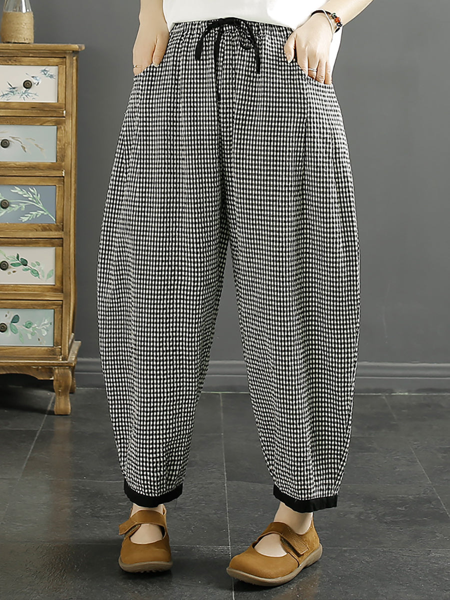 Women Vintage Plaid Summer Cotton Harem Pants QW1044 Ada Fashion