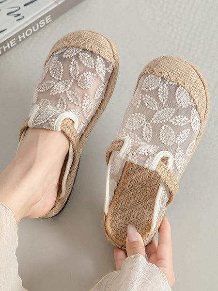 Embroidery Flat Ethnic Women Linen Summer Shoes Flower FashionChic