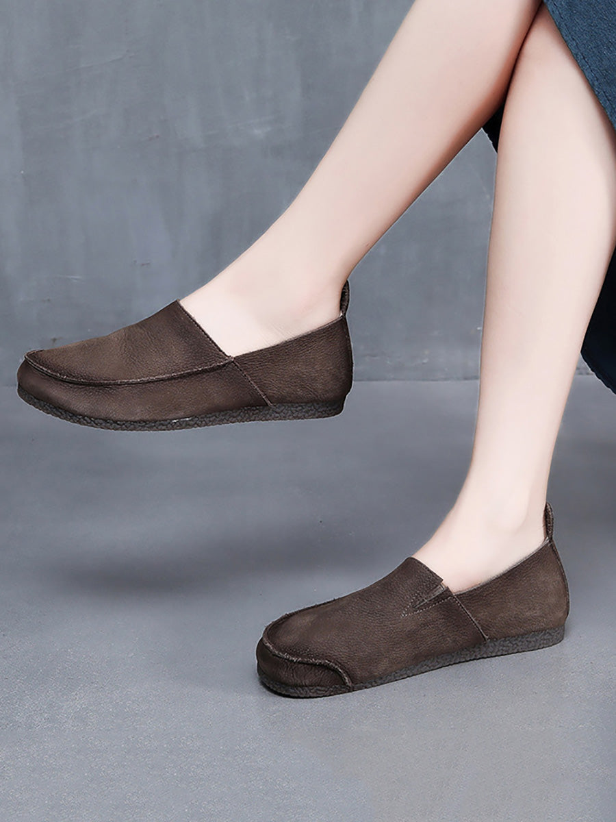 Leather Retro Solid Summer Falt Women Shoes FashionChic