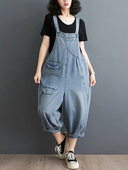 Women Summer Solid Casual Loose Denim Jumpsuits XX1050 Ada Fashion