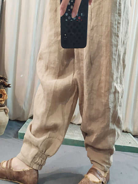 Women Spring Vintage Solid Solid Ramie Loose Pants KL1032 Ada Fashion