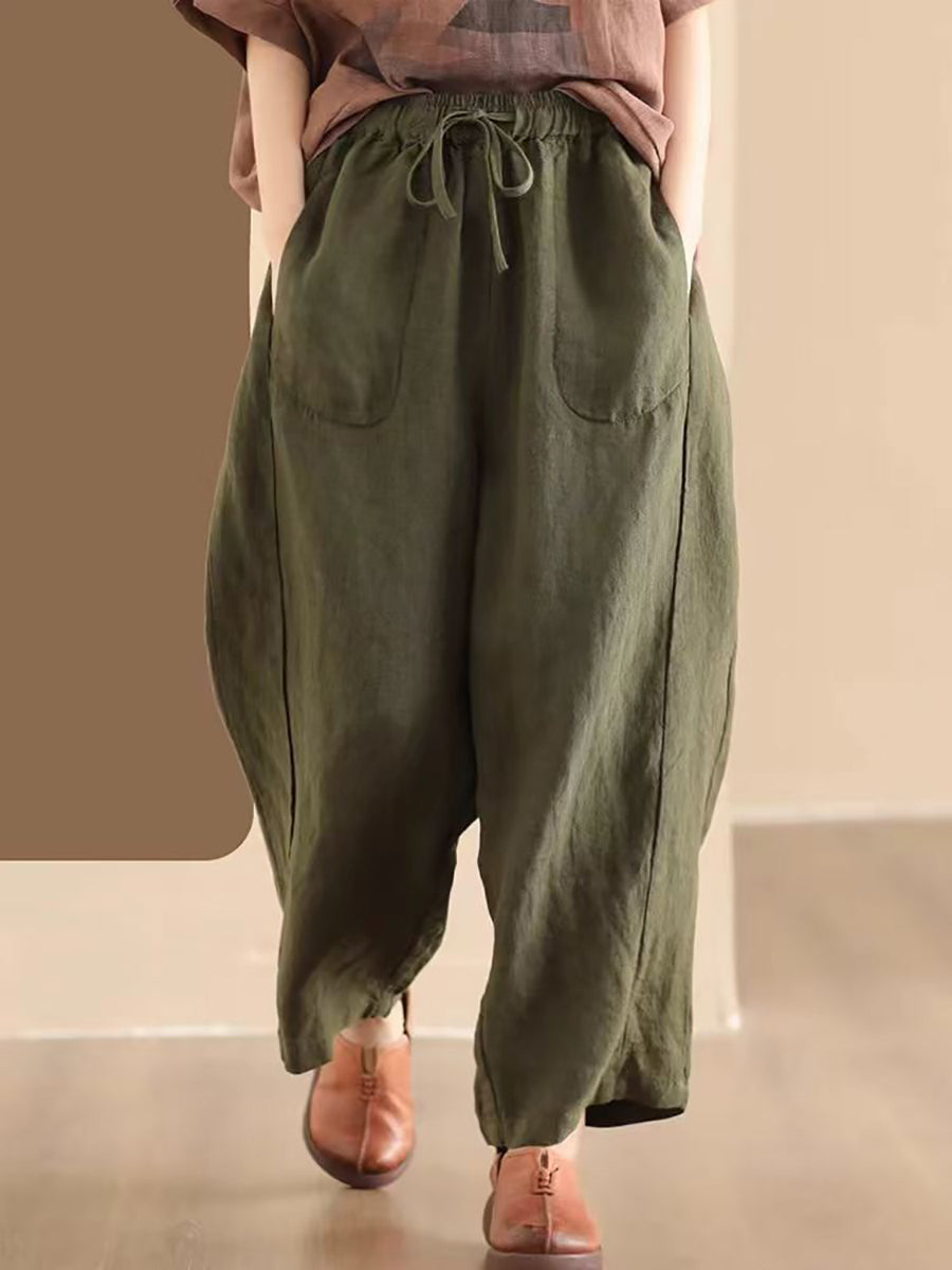 Women Summer Solid Linen Loose Harem Pants BN1006 Ada Fashion