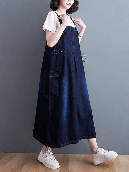 Women Summer Casual Solid Denim Vest Dress CO1021 Ada Fashion