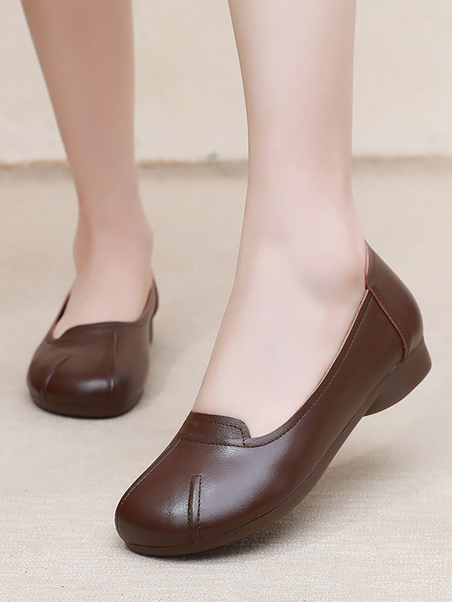 Women Summer Commute Solid Leather Spliced Low Heel Shoes AS1006 HNXZ