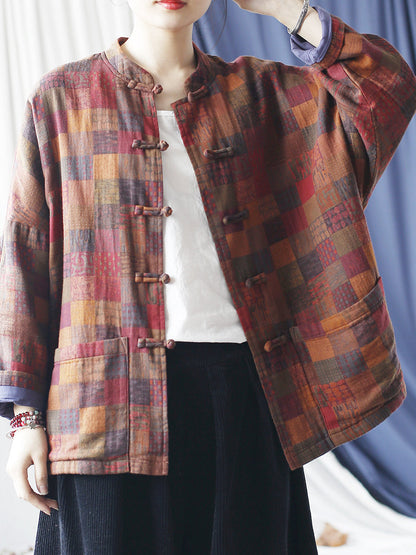 Women Vintage Spring Plaid Cotton Shirt Coat RR001 XIM