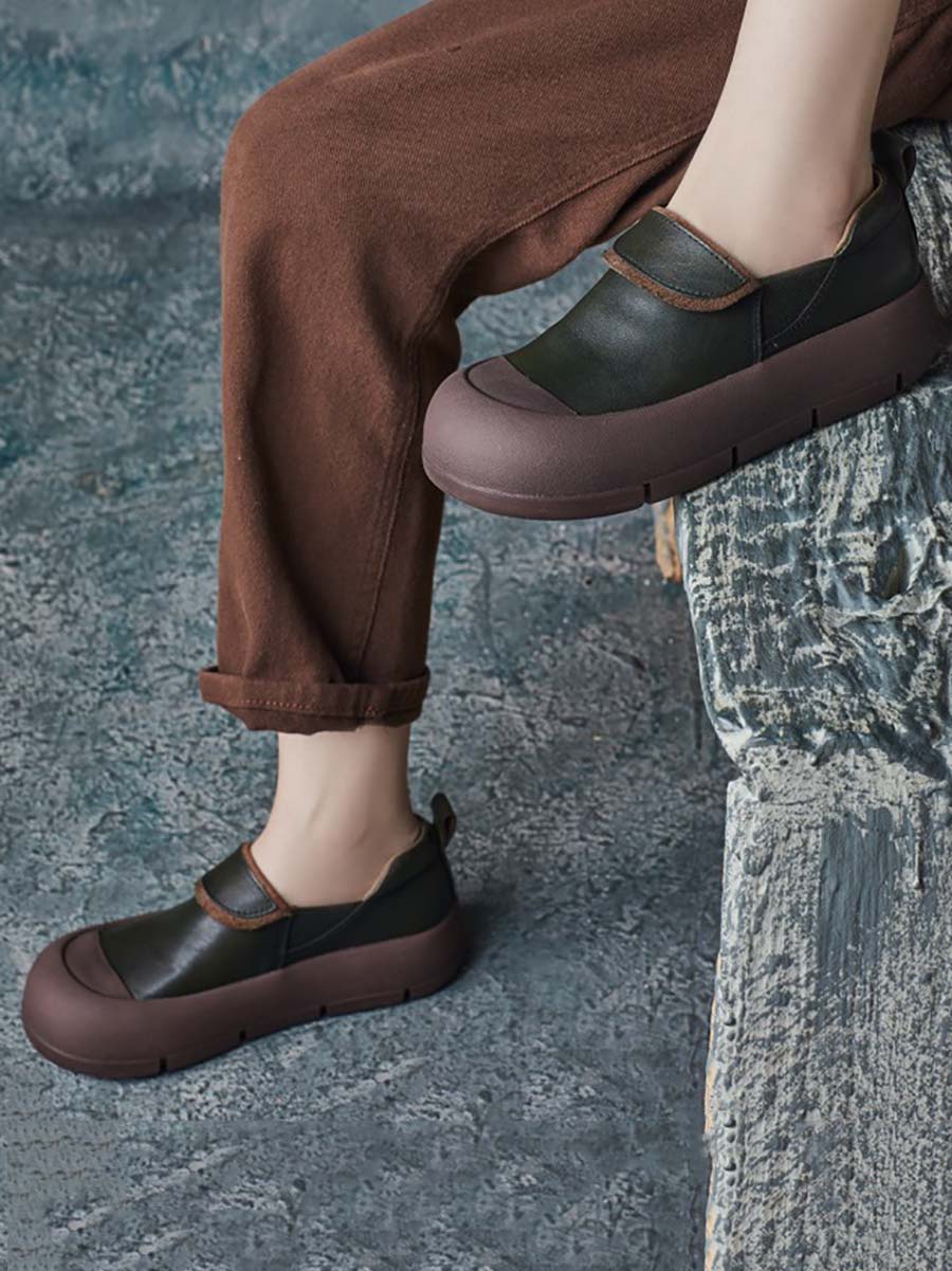 Women Autumn Stylish Genuine Leather Platform Shoes AT1069 RXMY