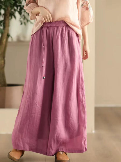 Women Summer Dual-layer Wide-leg Ramie Pants FD049 ZMMM