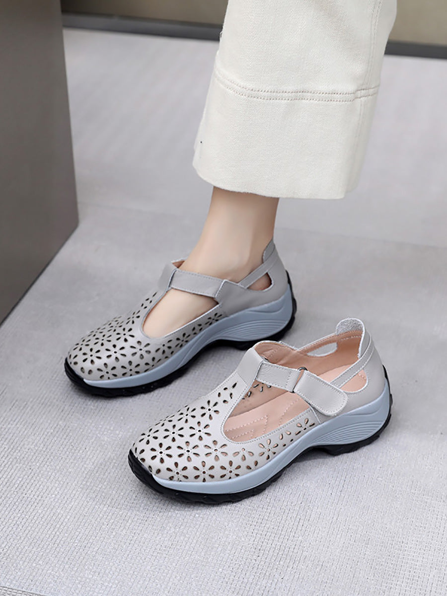 Women Summer Solid Leather Cutout Platform Shoes PA1025 Ada Fashion