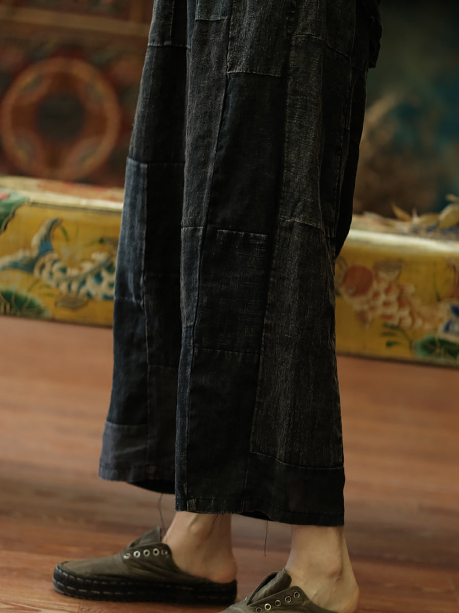 Women Vintage Spliced Summer Wide-leg Pants TY1010 Ada Fashion