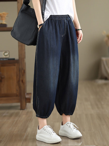 Women Summer Casual Solid Denim Harem Pants II1004 BUYKUD