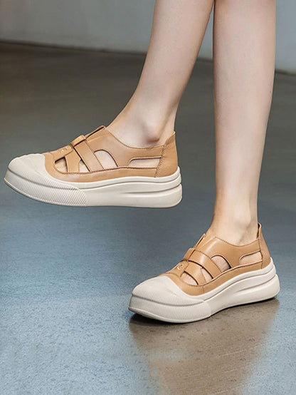 Women Casual Summer Leather Spliced Cutout Shoes UI1020 Ada Fashion