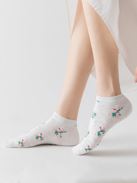 4 Pairs Women Summer Artsy Flower Jacquard Socks AS1009 Ada Fashion