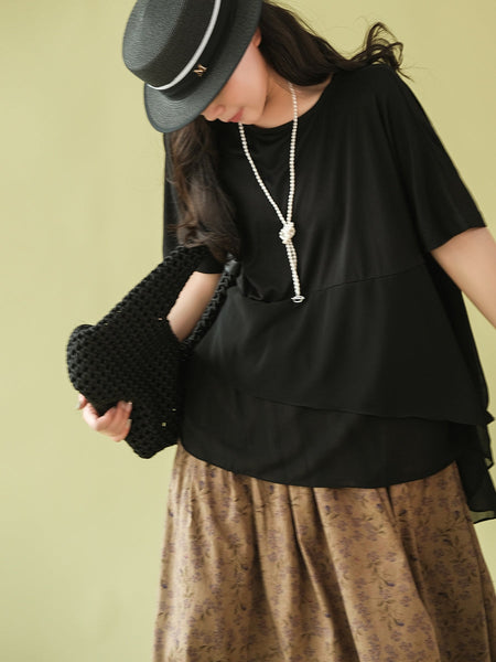 Plus Size Women Summer Casual Irregular Spliced Shirt AS1062 Ada Fashion