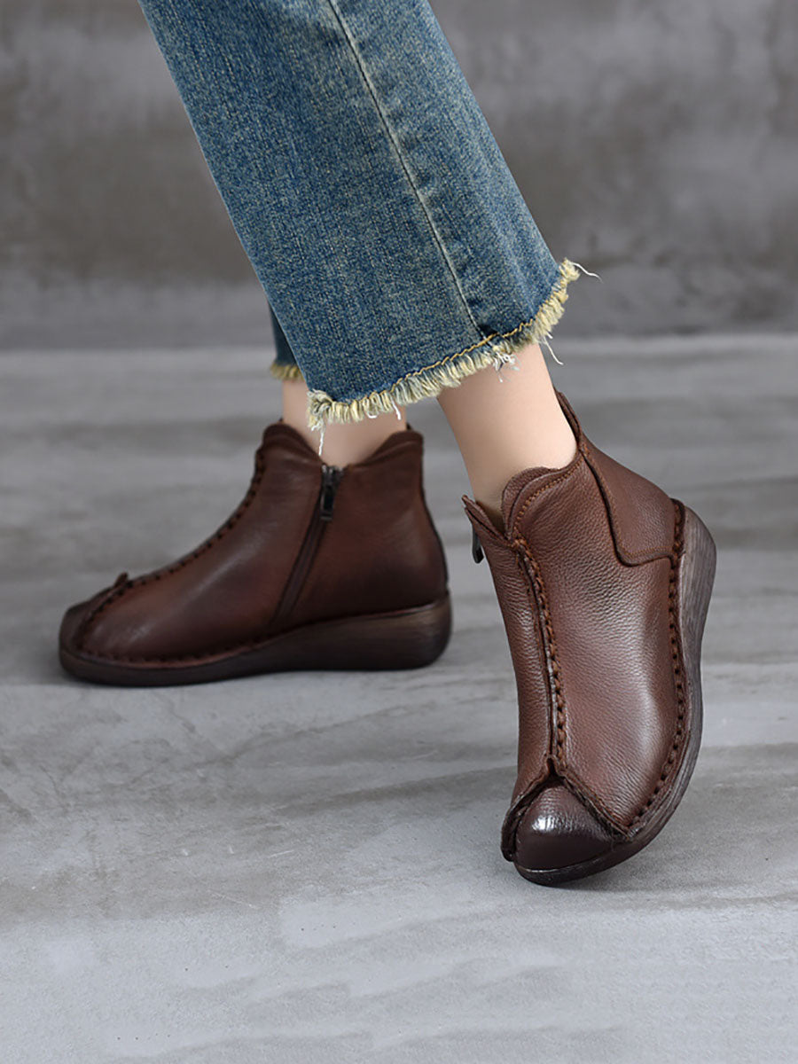 Women Vintage Genuine Leather Spliced Low Heel Boots AV1073 Genistyle Shop