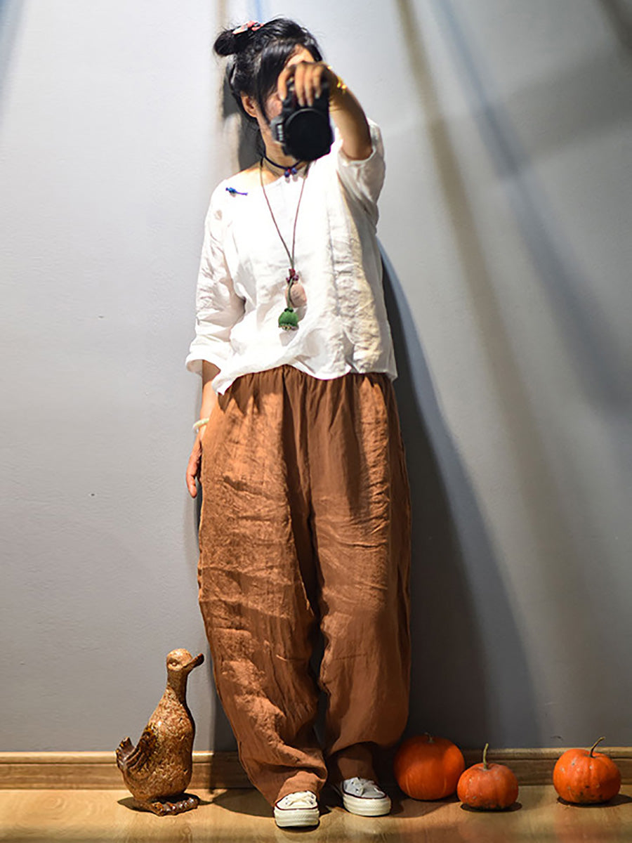 Women Vintage Spring Linen Solid Harem Pants FD040 QTMM