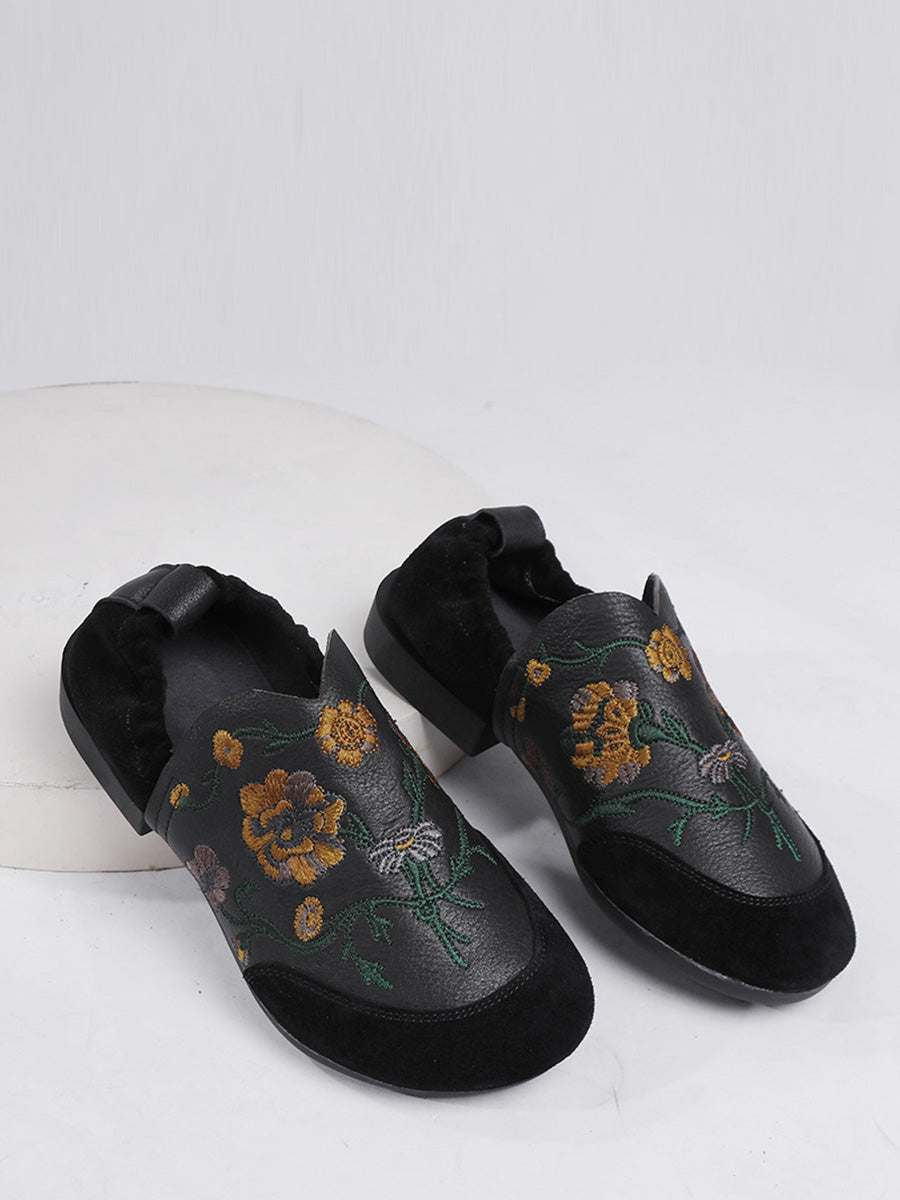 Women Ethnic Autumn Embroidery Leather Low Heel Shoes AI1020 QSLMY