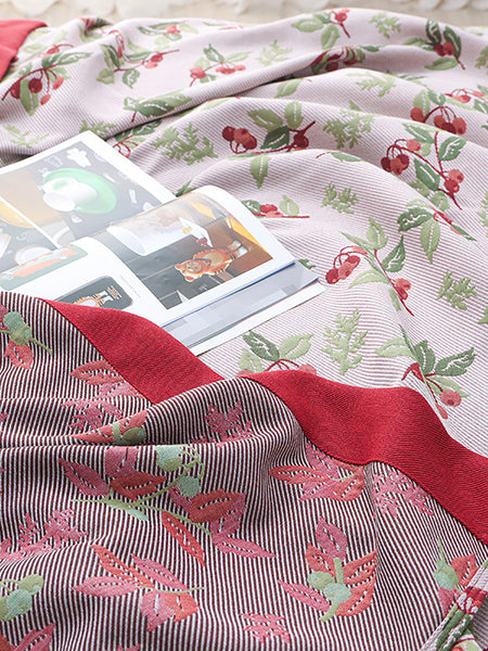 Summer Nap 100%Cotton Jacquard Cherry Sofa Blanket WE1006 Ada Fashion