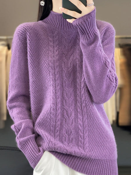 Women Autumn Half Turtleneck Wool Warm Twist Knit Sweater AV1009 Genistyle Shop