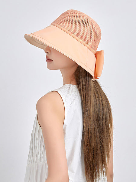 Women Summer Artsy Solid Spliced Bowknot Sunproof Hat CX001 BUYKUD
