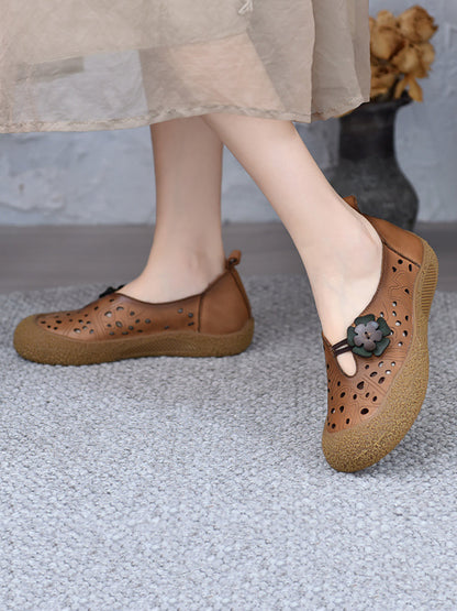 Women Summer Leather Cutout Flower Flat Shoes SC1060 Ada Fashion