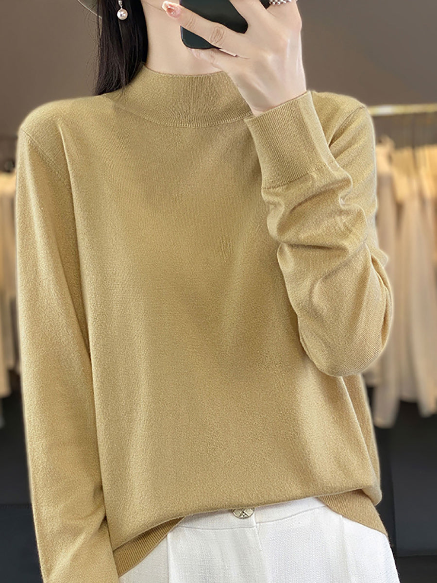 Women Autumn Knit Warm Half-Turtleneck Sweater WU019 BK