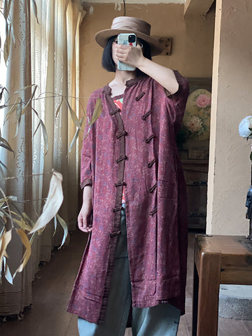 Women Vintage Floral Colorblock Button-up Long Shirt Dress CO1039 Ada Fashion