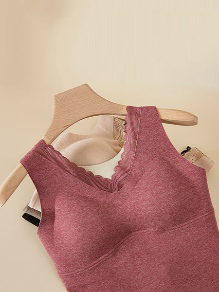 Women Seamless Lace Spliced Slik Warm With Breast Pads Base AV1068 Genistyle Shop