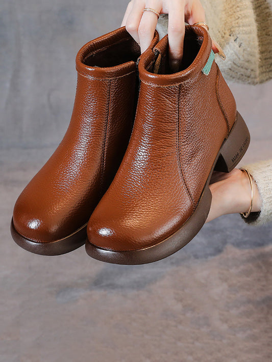 Women Vintage Commute Leather Zipper Mid-Heel Boots AH1065 BC