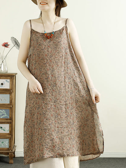 Women Summer Vintage Flower Ramie Vest Dress BN1035 Ada Fashion