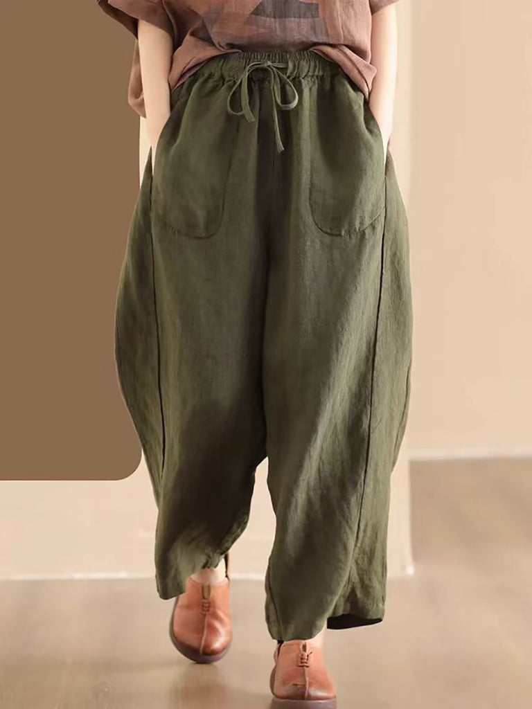Women Summer Solid Linen Loose Harem Pants WE1021 Ada Fashion