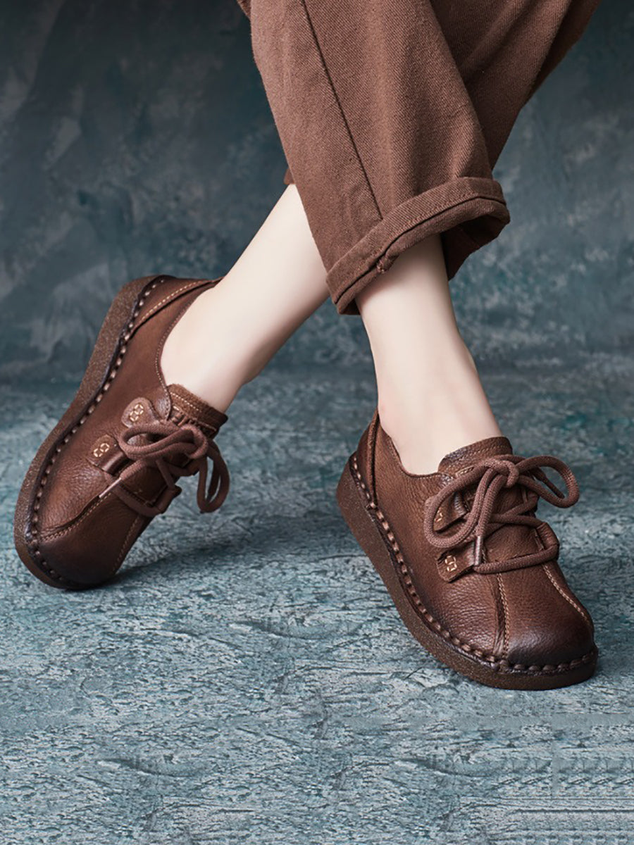 Women Ethnic Vintage Leather Spliced Low Heel Shoes AT1015 RXMY