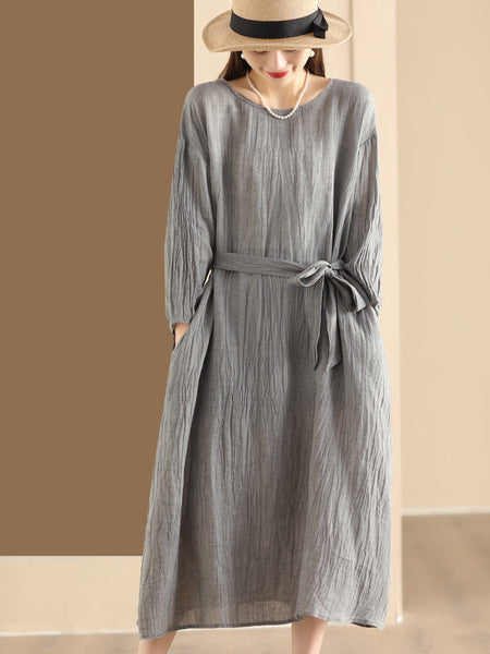 Women Summer Artsy Solid Strap Ramie Dress QW1014 Ada Fashion