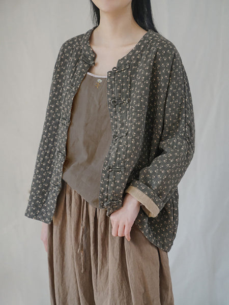 Women Ethnic Autumn Floral Button-up Cotton Coat AS1036 MH