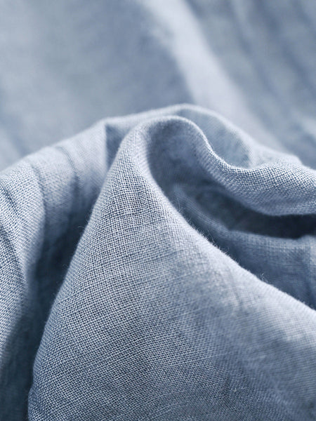 Women Summer Vintage Solid Strap Wrist Linen Dress OO1011 QMCJ