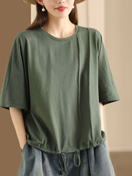 Women Summer Casual Stripe Strap Cotton Shirt BN1043 Ada Fashion