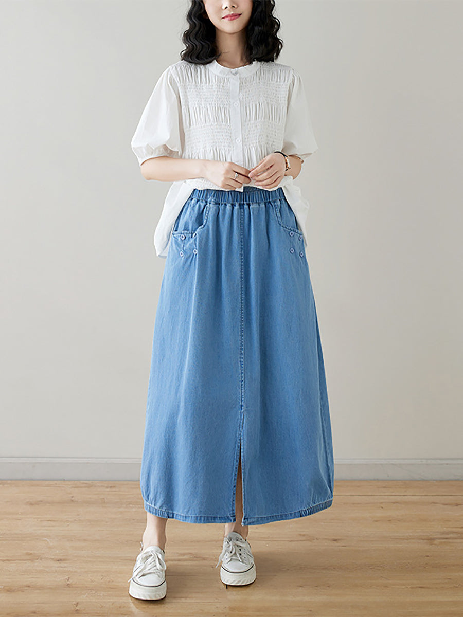 Women Summer Casual Solid Denim Skirt II1048 ZMFS